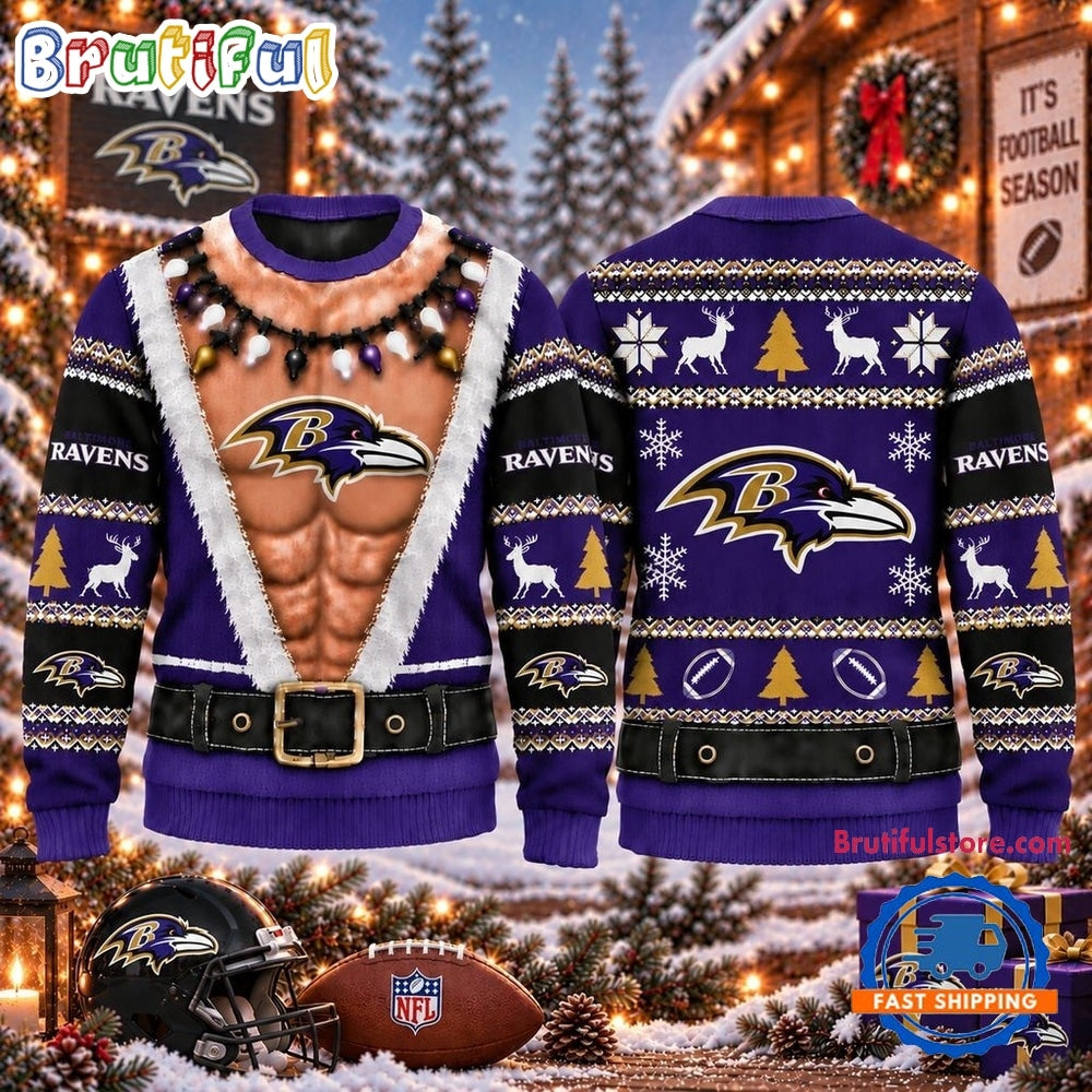 NFL Baltimore Ravens Funny Body Design Christmas Ugly Sweater
