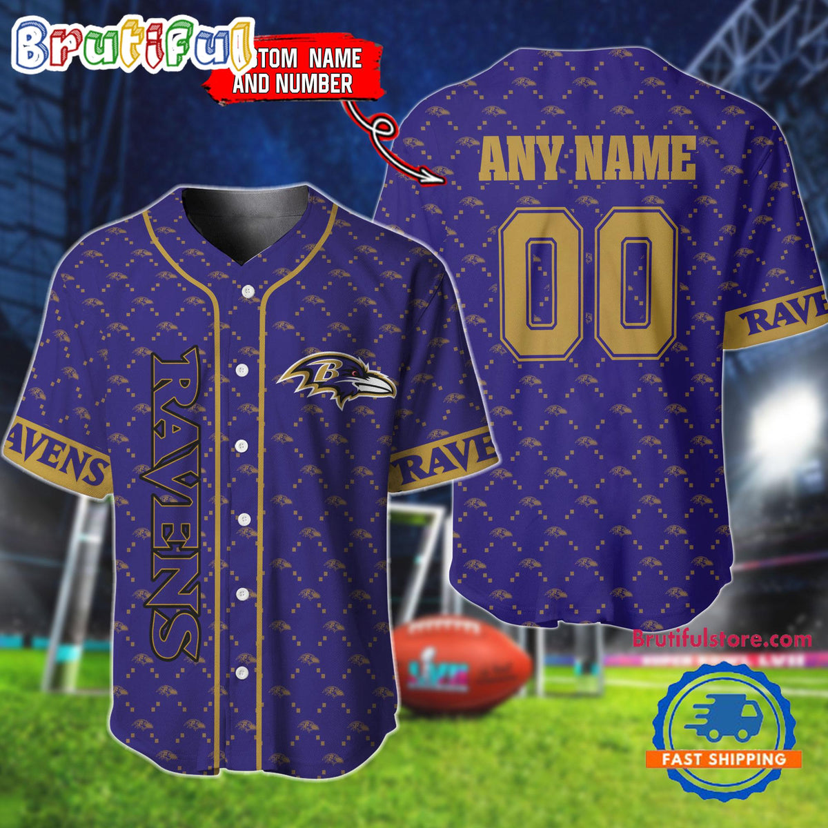 NFL Baltimore Ravens Logo Team Hologram Pattern Design Baseball Jersey