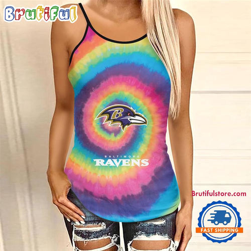 NFL Baltimore Ravens Rainbow Pattern Summer Women’s Criss Cross Tank Top