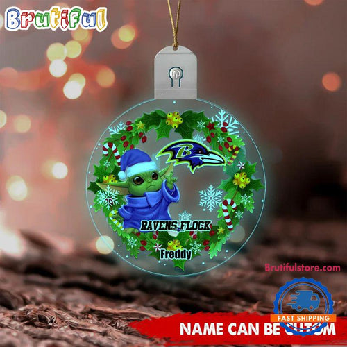 NFL Baltimore Ravens Special Baby Yoda SW Movies Christmas Circle Led Acrylic Ornament
