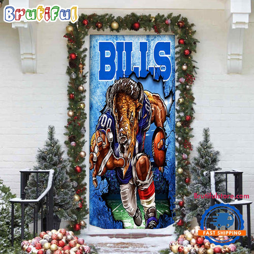NFL Buffalo Bills Football Team Christmas Door Cover, Football Xmas Door Covers
