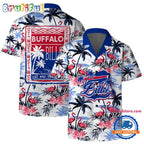 NFL Buffalo Bills Football Team Logo Pattern Flamingo Hibiscus Summer Hawaiian Shirt And Beach Short