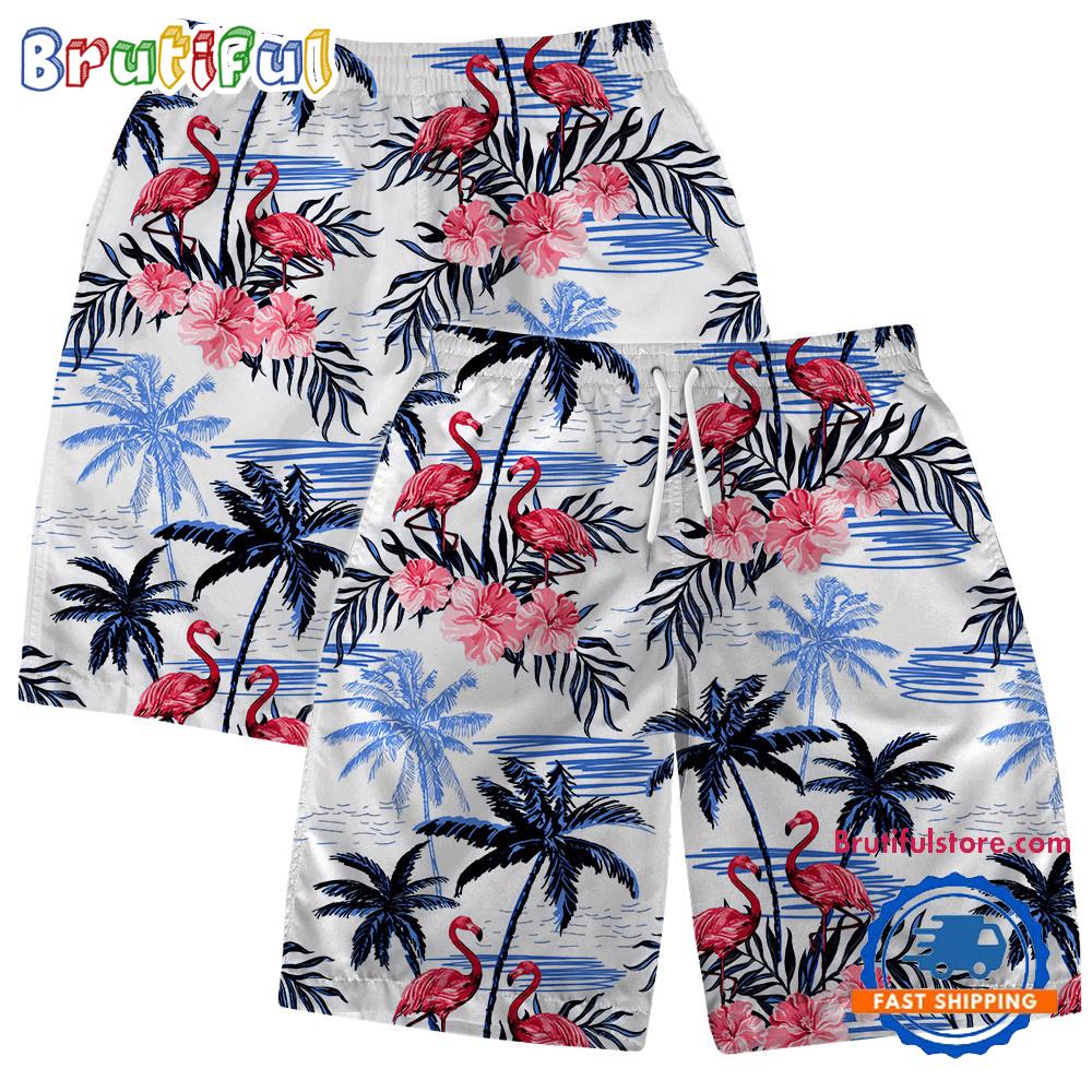NFL Buffalo Bills Football Team Logo Pattern Flamingo Hibiscus Summer Hawaiian Shirt And Beach Short