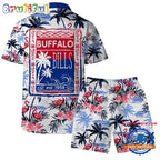 NFL Buffalo Bills Football Team Logo Pattern Flamingo Hibiscus Summer Hawaiian Shirt And Beach Short