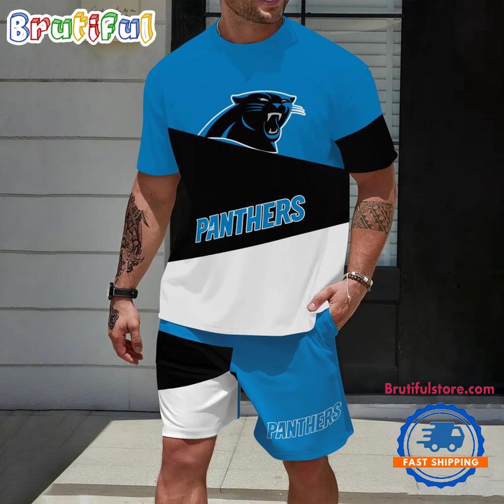 NFL Carolina Panthers Divided Pattern Summer T Shirt And Shorts Set