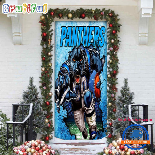 NFL Carolina Panthers Football Team Christmas Door Cover, Football Xmas Door Covers