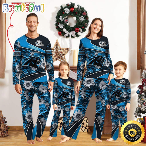 NFL Carolina Panthers Pajamas Flower Sports For Family Custom Name Pajamas