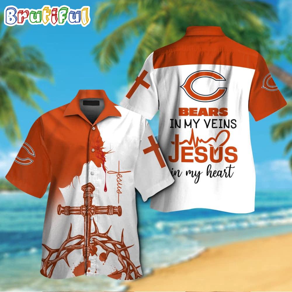 NFL Chicago Bears In My Veins Jesus Im My Heart Hawaiian Shirt