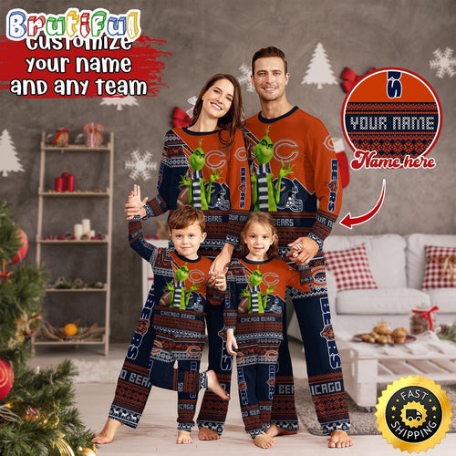 NFL Chicago Bears Pajamas Christmas Sports For Family Custom Name Pajamas