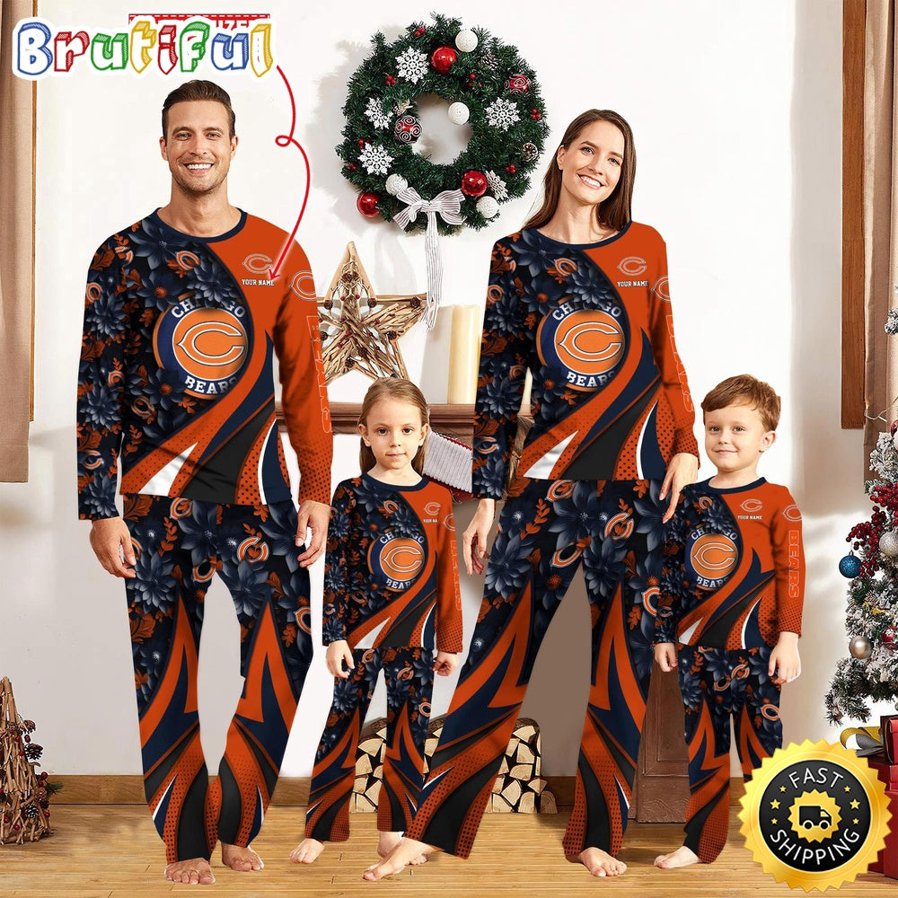 NFL Chicago Bears Pajamas Flower For Family Custom Name Pajamas