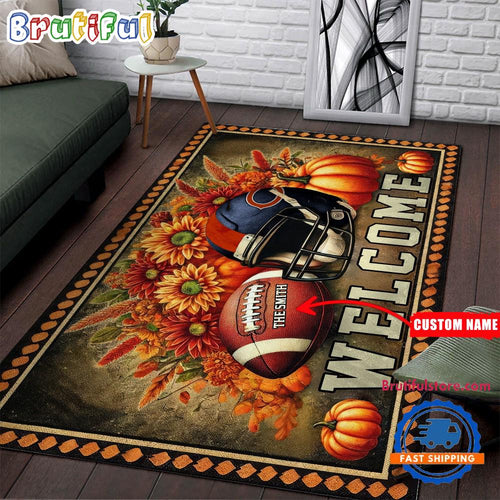 NFL Chicago Bears Pumpkin Flower Football Halloween Rectangle Rug