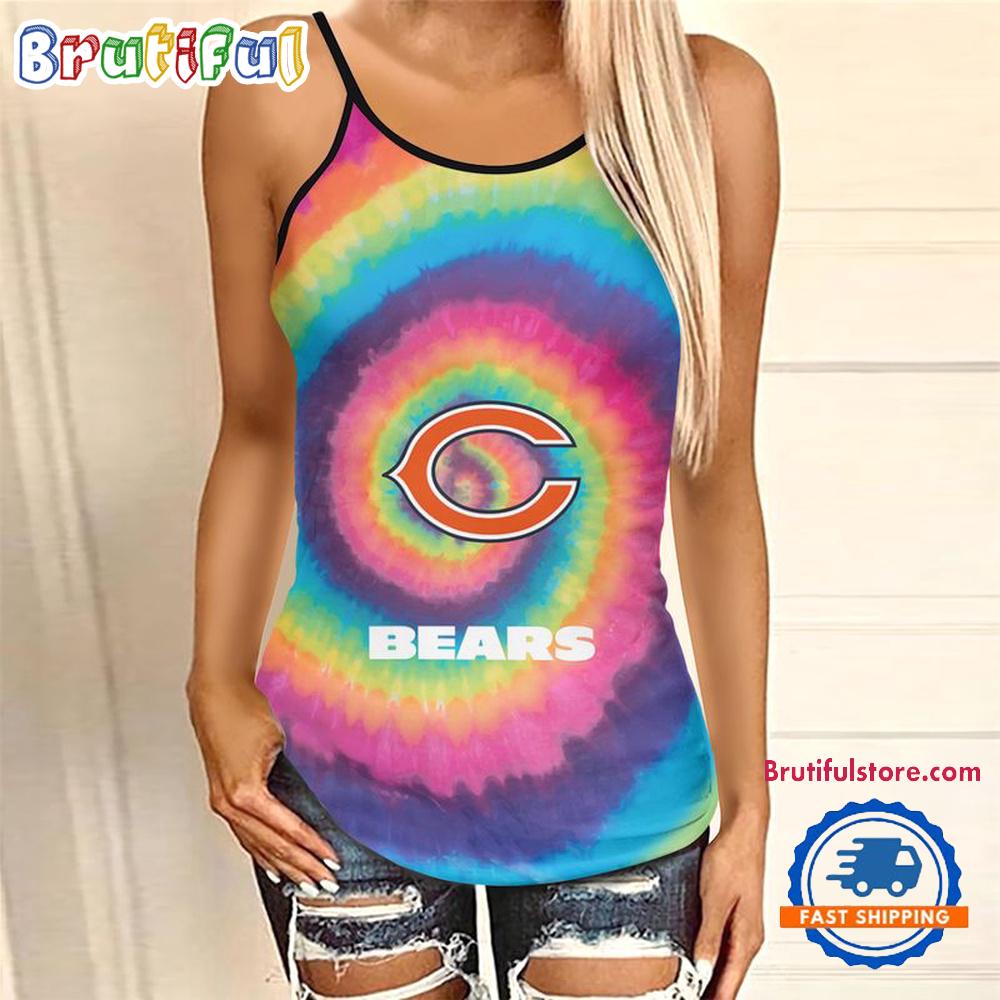 NFL Chicago Bears Rainbow Pattern Summer Women’s Criss Cross Tank Top