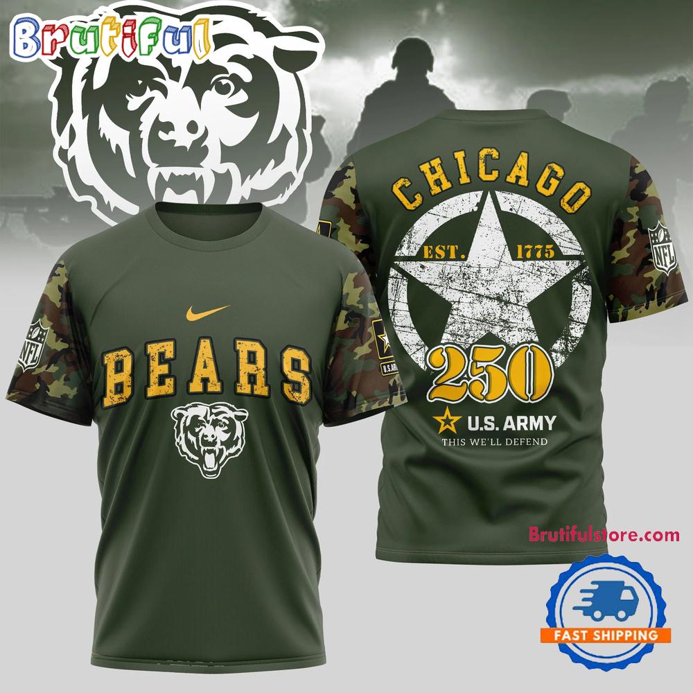 NFL Chicago Bears US Army 250th Birthday Celebration 3D Shirt