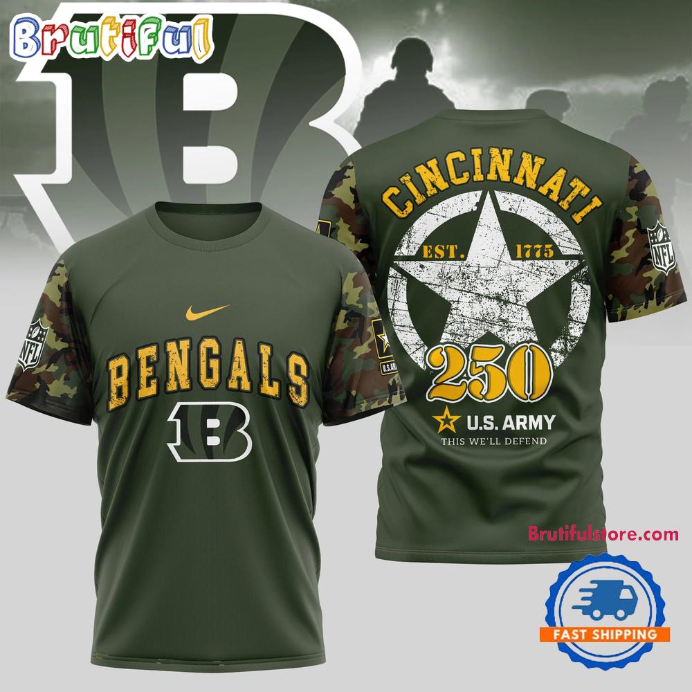 NFL Cincinnati Bengal US Army 250th Birthday Celebration 3D Shirt