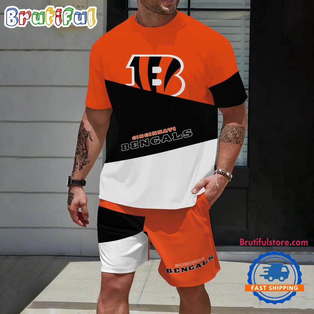 NFL Cincinnati Bengals Divided Pattern Summer T Shirt And Shorts Set