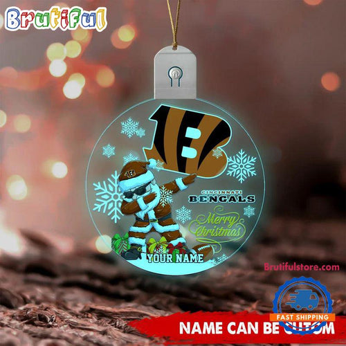 NFL Cincinnati Bengals Football Team Christmas Santa Claus Circle Led Acrylic Ornament