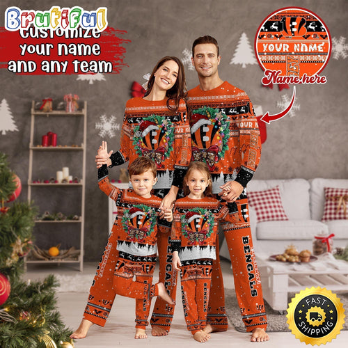 NFL Cincinnati Bengals Pajamas Christmas For Family Custom Name Pajamas