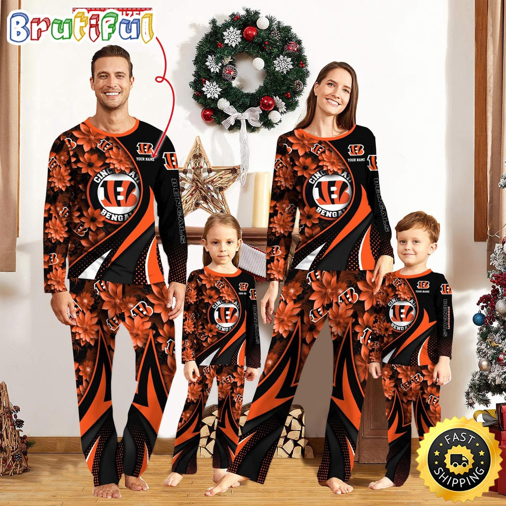 NFL Cincinnati Bengals Pajamas Flower For Family Custom Name Pajamas