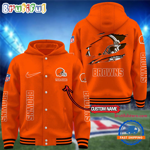 NFL Cleveland Browns Football New Season Design Hooded Baseball Jacket, Custom Name Sport Jacket