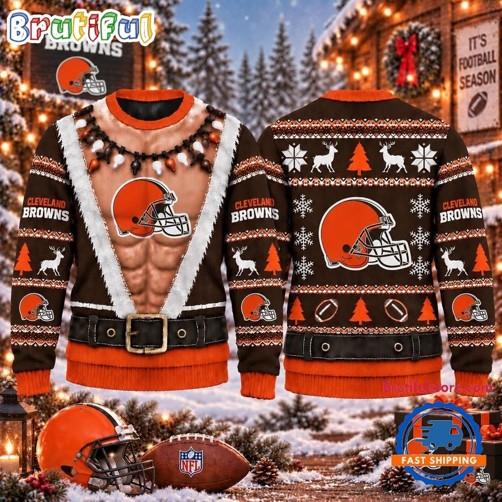 NFL Cleveland Browns Funny Body Design Christmas Ugly Sweater
