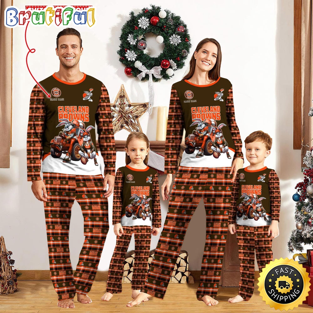 NFL Cleveland Browns Pajamas Bunny Sports For Family Custom Name Pajamas