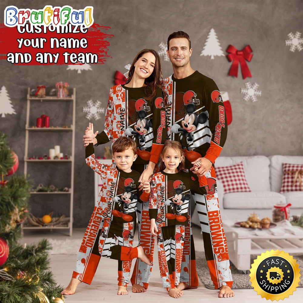 NFL Cleveland Browns Pajamas Mickey Mouse For Family Custom Name Pajamas