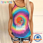 NFL Cleveland Browns Rainbow Pattern Summer Women’s Criss Cross Tank Top