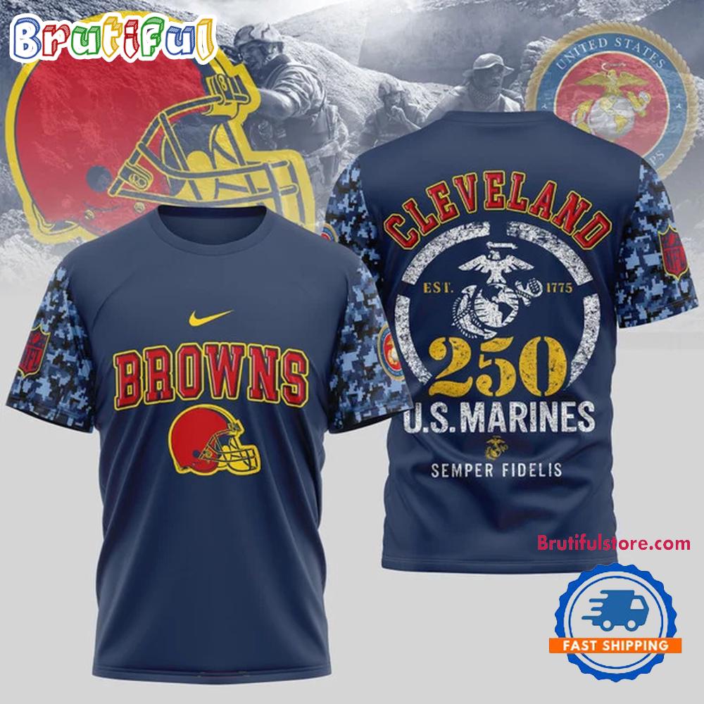 NFL Cleveland Browns US Marines 250 Years Est.1775 Unisex 3D T Shirt