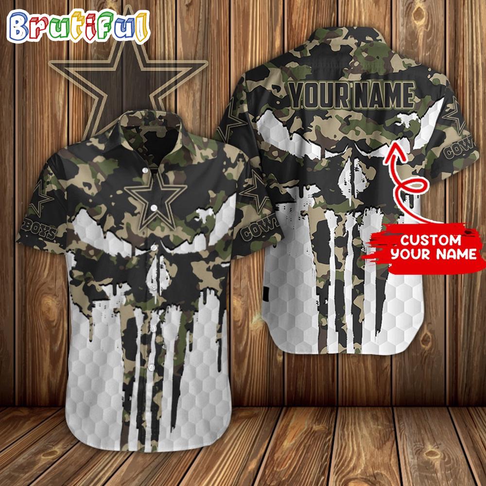 NFL Dallas Cowboys Camo Veterans Military Hawaiian Shirt