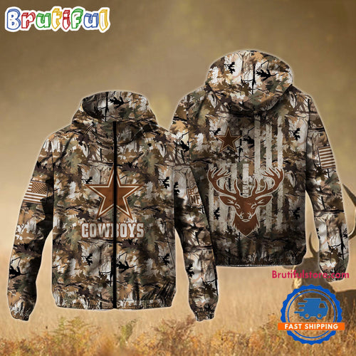 NFL Dallas Cowboys Football Camo Hunting Deer Windbreaker Outdoor Jacket