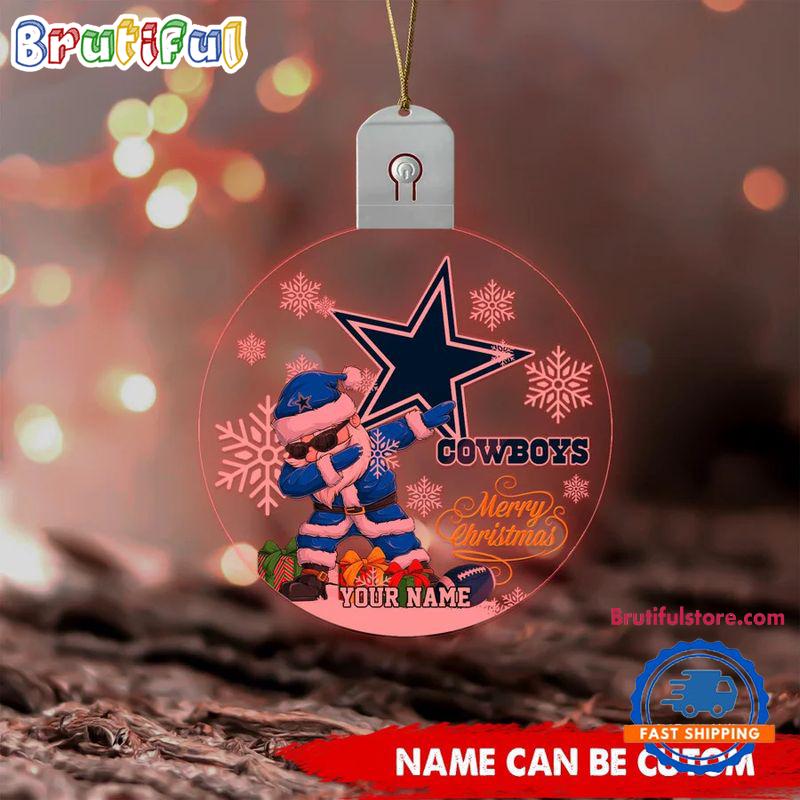 NFL Dallas Cowboys Football Team Christmas Santa Claus Circle Led Acrylic Ornament
