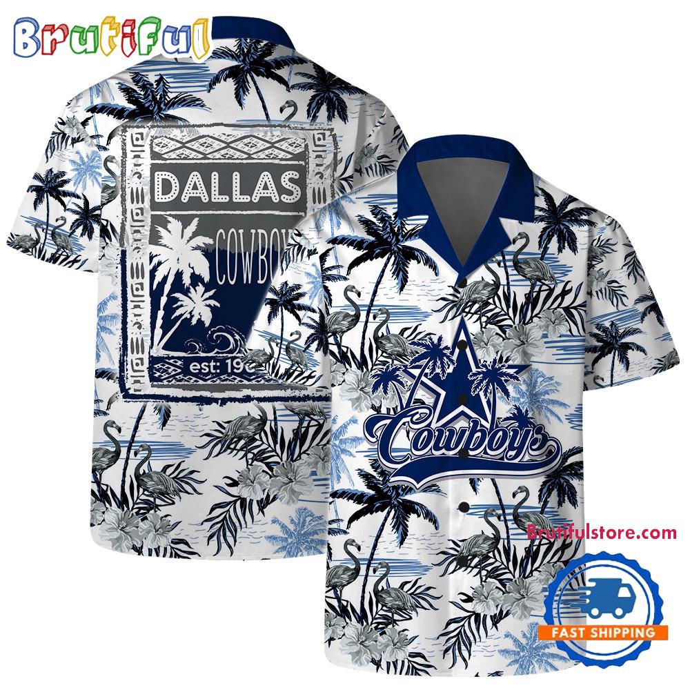 NFL Dallas Cowboys Football Team Logo Pattern Flamingo Hibiscus Summer Hawaiian Shirt And Beach Short