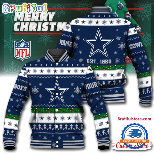 NFL Dallas Cowboys Snow Xmas Tree Christmas Custom Baseball Jacket