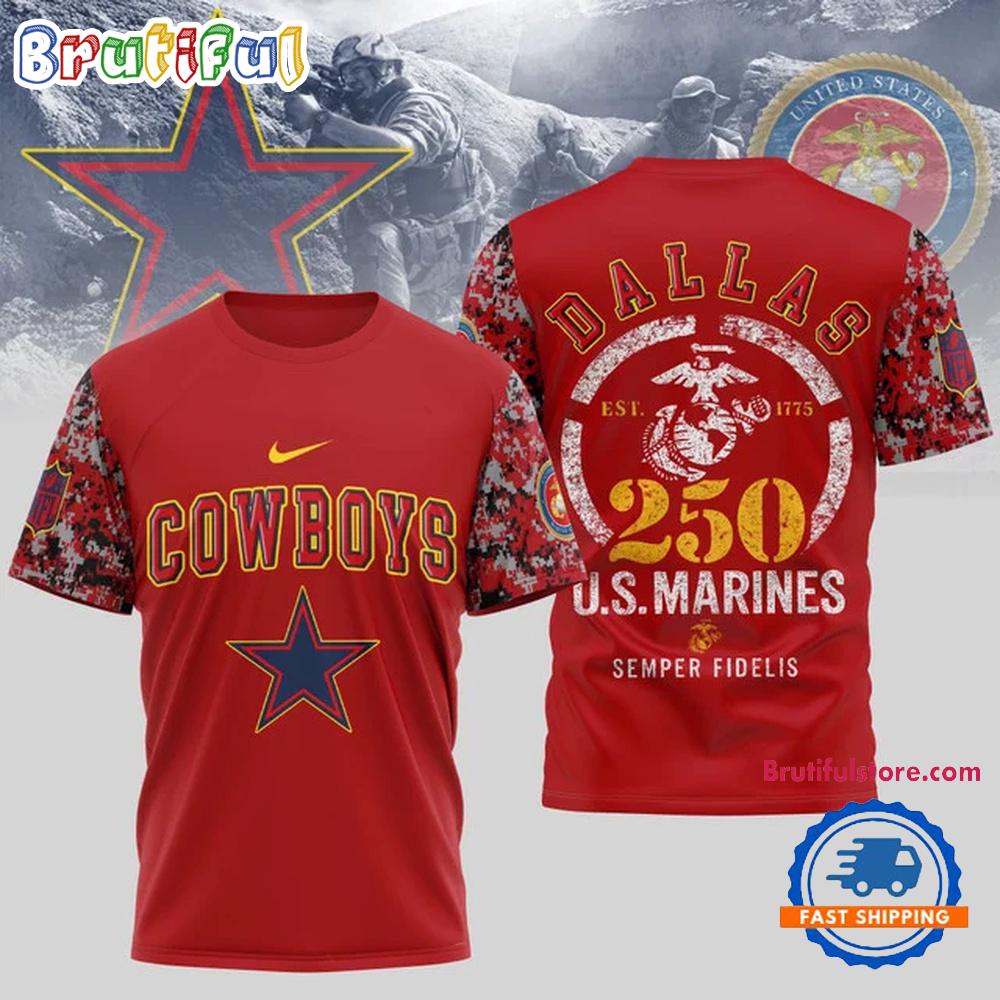 NFL Dallas Cowboys US Marines 250 Years Semper Fidelis 3D Shirt