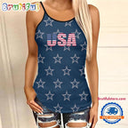 NFL Dallas Cowboys USA Independence Day Women’s Criss Cross Tank Top