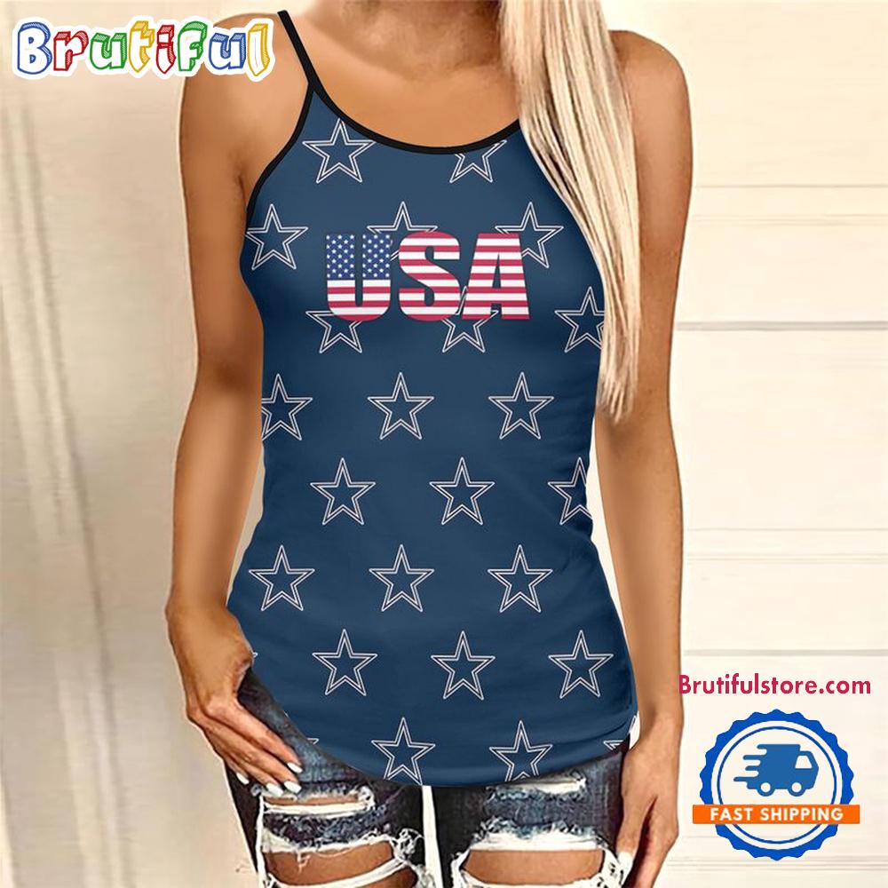 NFL Dallas Cowboys USA Independence Day Women’s Criss Cross Tank Top