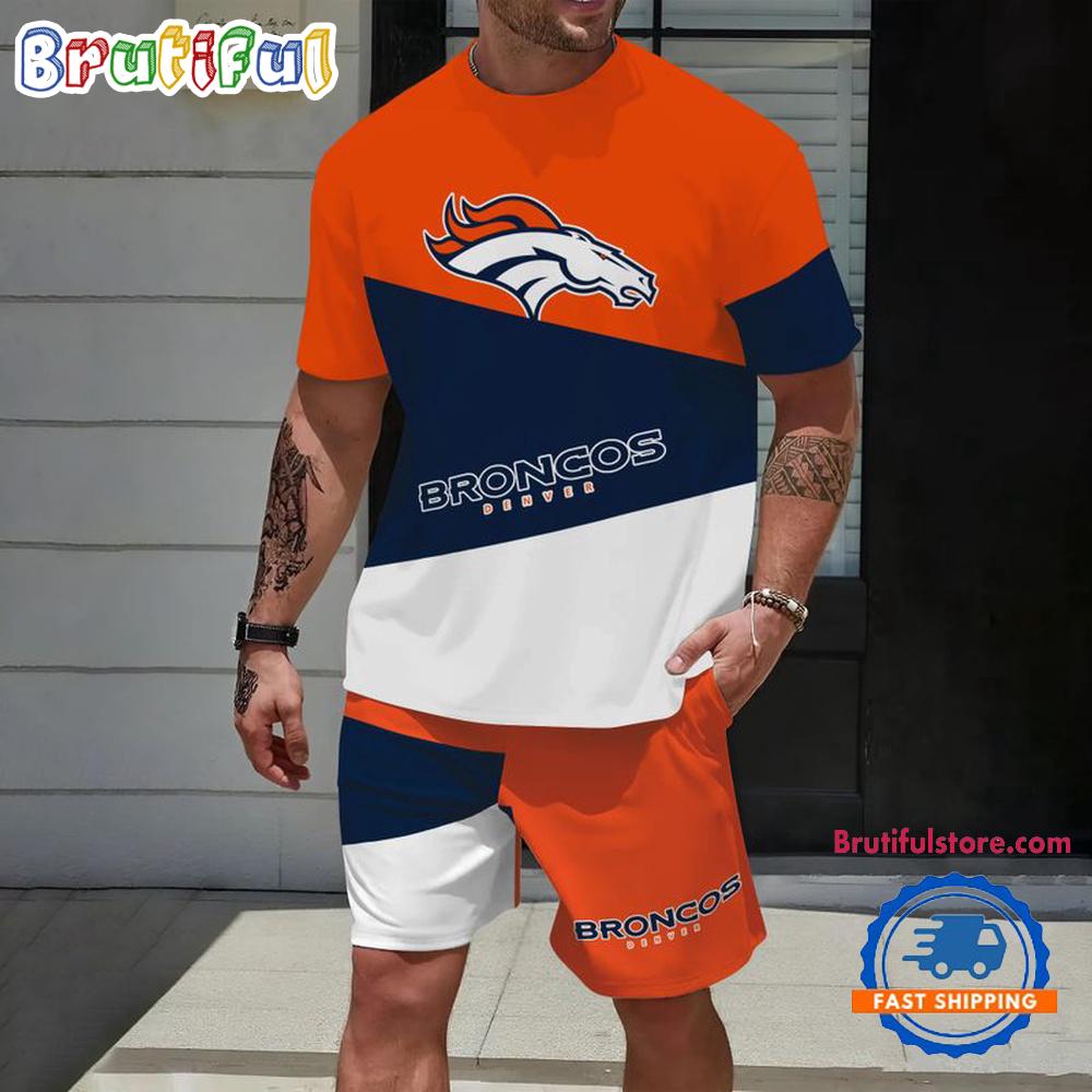 NFL Denver Broncos Divided Pattern Summer T Shirt And Shorts Set