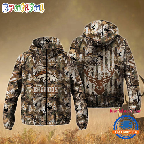 NFL Denver Broncos Football Camo Hunting Deer Windbreaker Outdoor Jacket