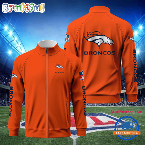 NFL Denver Broncos Football Logo Team Standing Neck Zipper Jacket, Custom Football Zipper Jacket