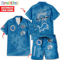 NFL Detroit Lions Combo Hawaiian Shirt And Shorts, Football Summer Beach Hawaiian Sets