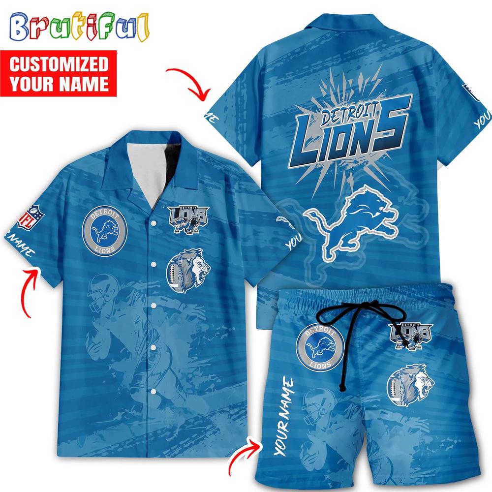 NFL Detroit Lions Combo Hawaiian Shirt And Shorts, Football Summer Beach Hawaiian Sets