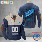 NFL Detroit Lions Football Team Custom Name And Number Buttoned Collar Sweatshirt