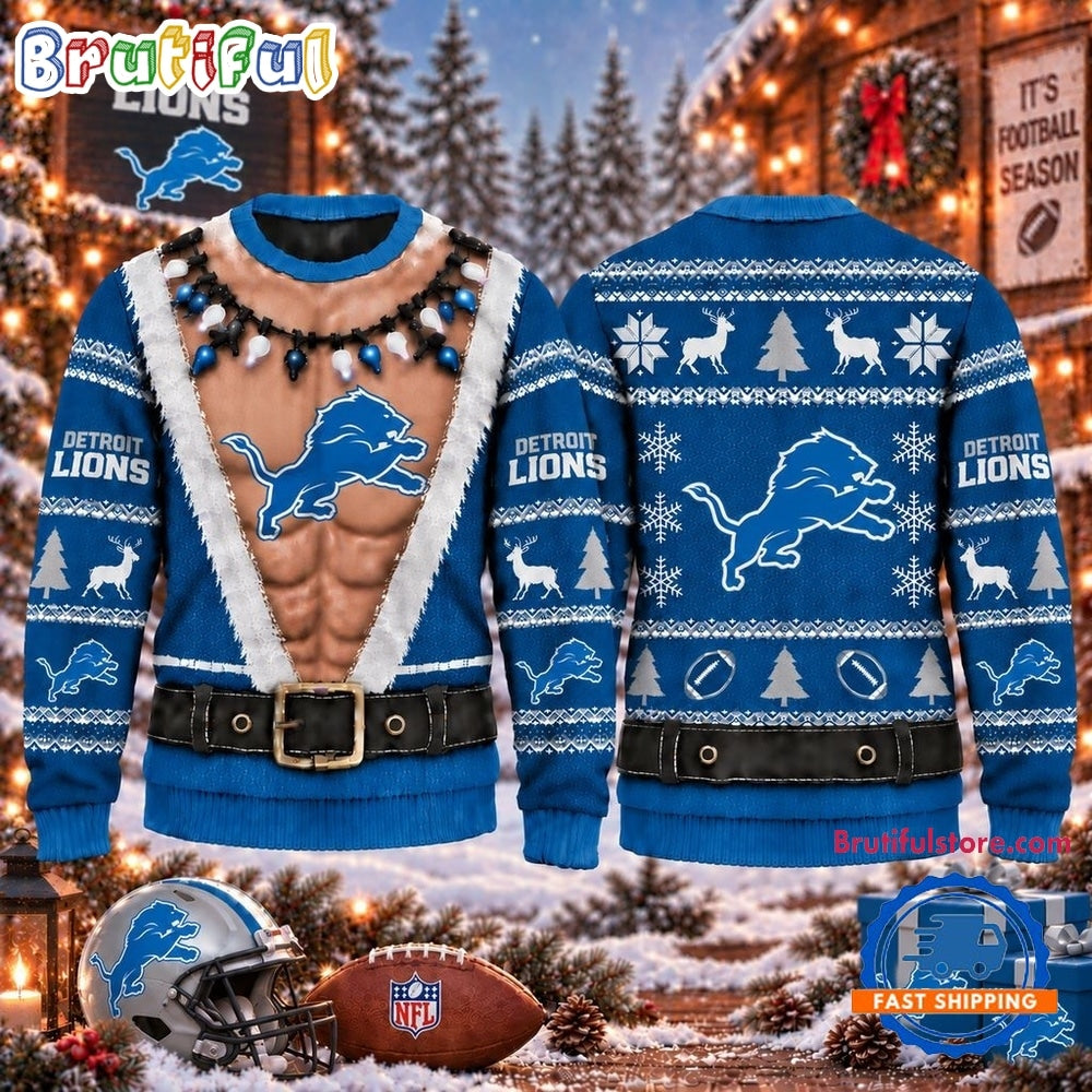 NFL Detroit Lions Funny Body Design Christmas Ugly Sweater