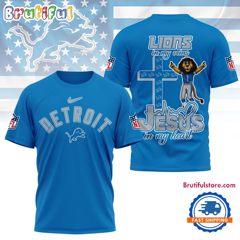 NFL Detroit Lions Jesus In My Veins In My Heart All Over Print Shirt