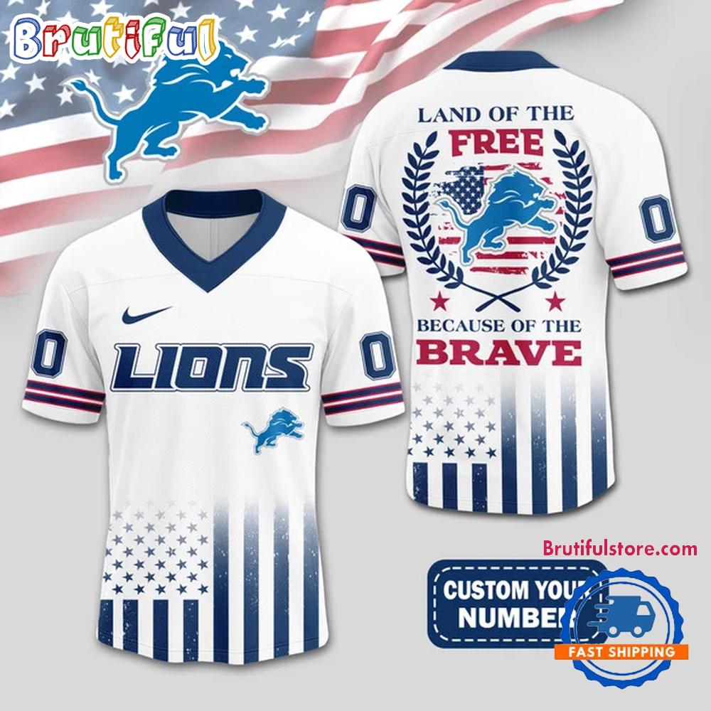 NFL Detroit Lions Land Of The Free Because of The Brave Football Jersey