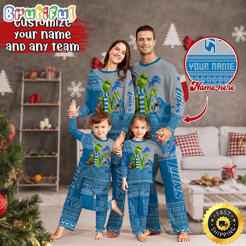 NFL Detroit Lions Pajamas Christmas Sports For Family Custom Name Pajamas