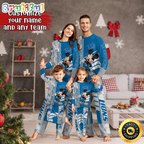 NFL Detroit Lions Pajamas Mickey Mouse For Family Custom Name Pajamas