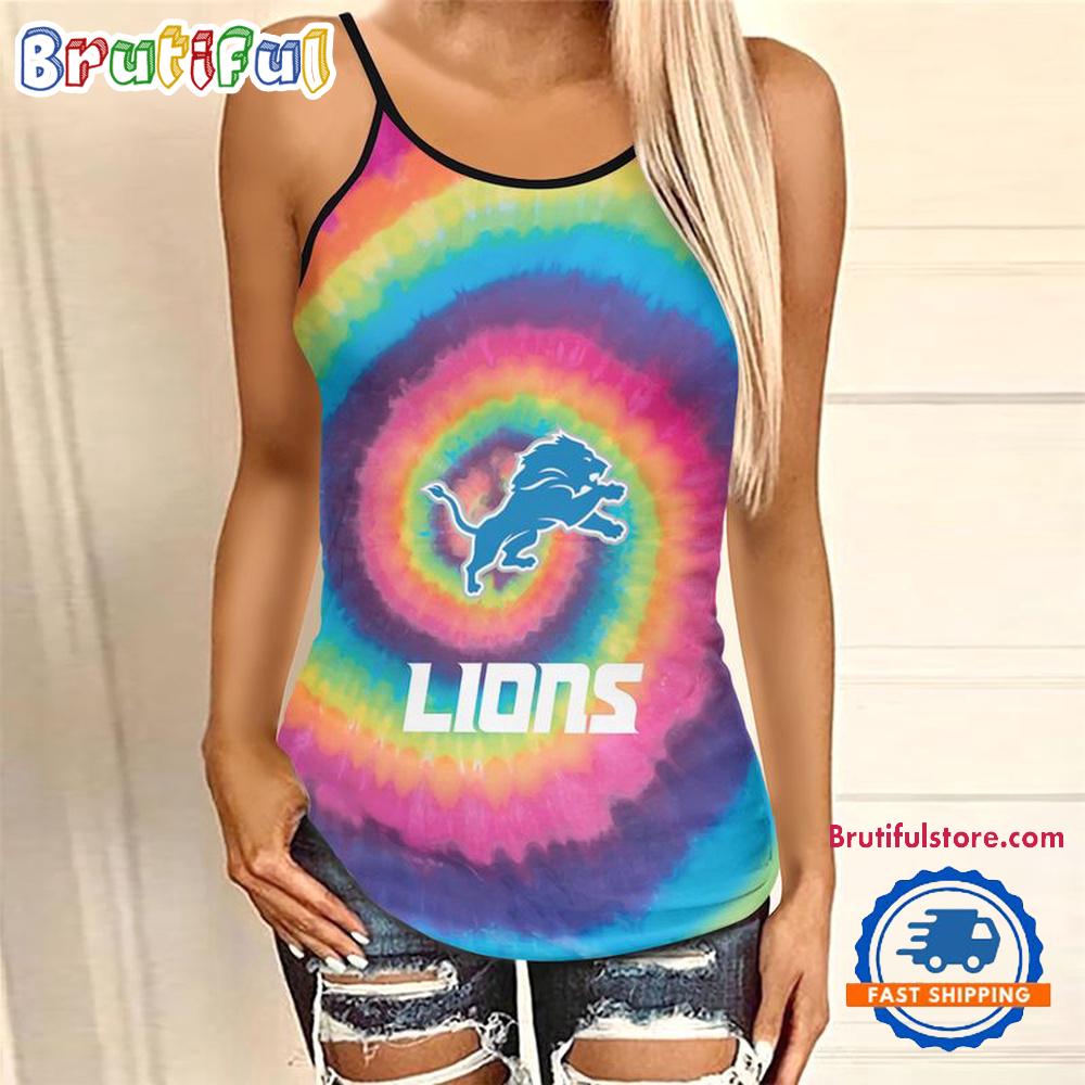 NFL Detroit Lions Rainbow Pattern Summer Women’s Criss Cross Tank Top