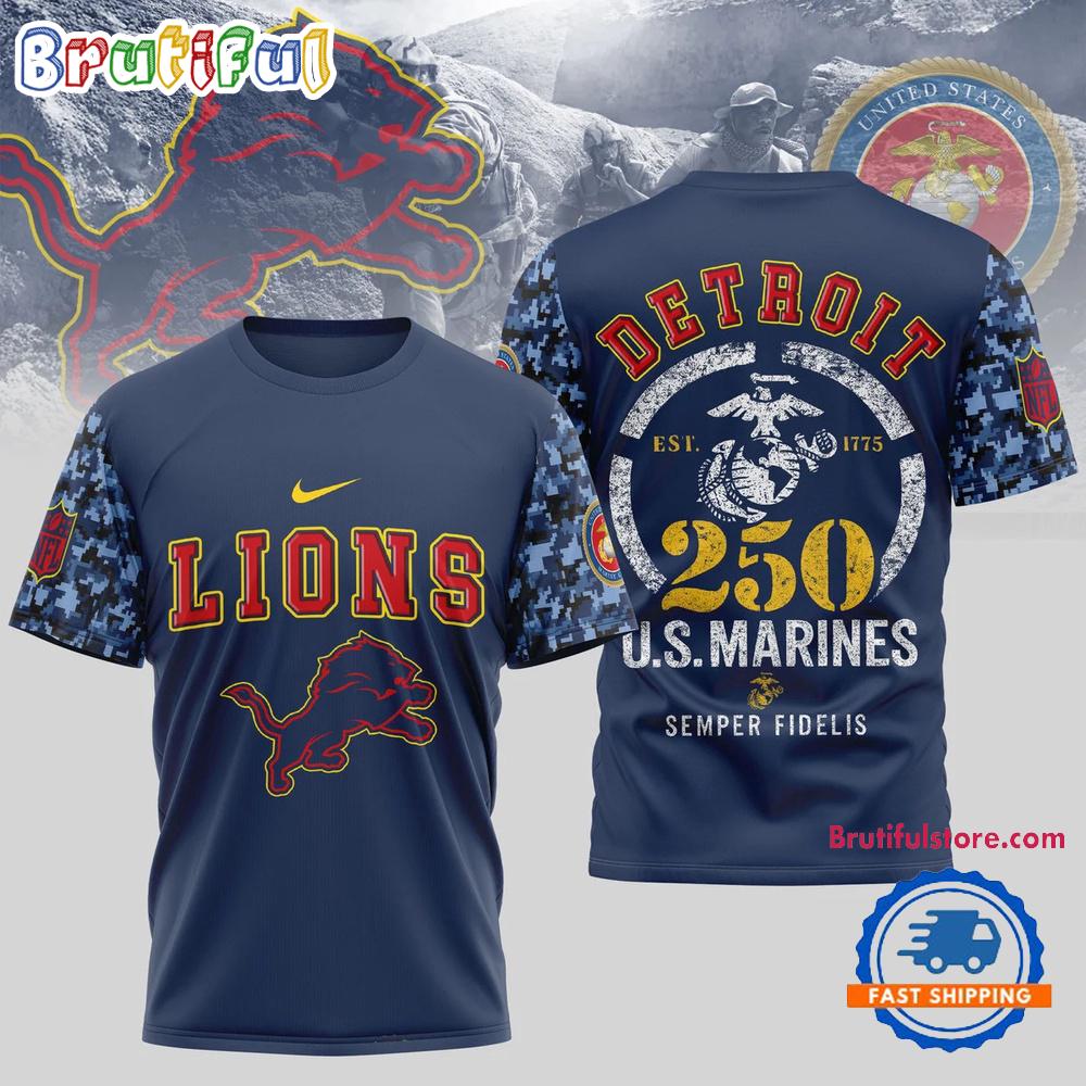 NFL Detroit Lions US Marines 250 Years Est.1775 Unisex 3D T Shirt
