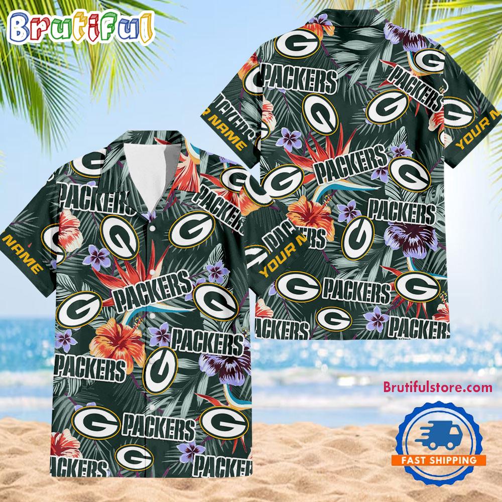 NFL Green Bay Packers Football Team Flower Summer Design Hawaiian Button Shirt